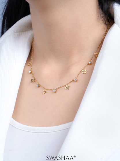 Mella Clover Sparkling Crystal Diamond Charms 18K Gold Plated Choke