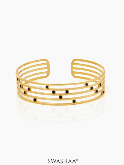 Melora Black Stone 18K Gold Plated Cuff Bracelet