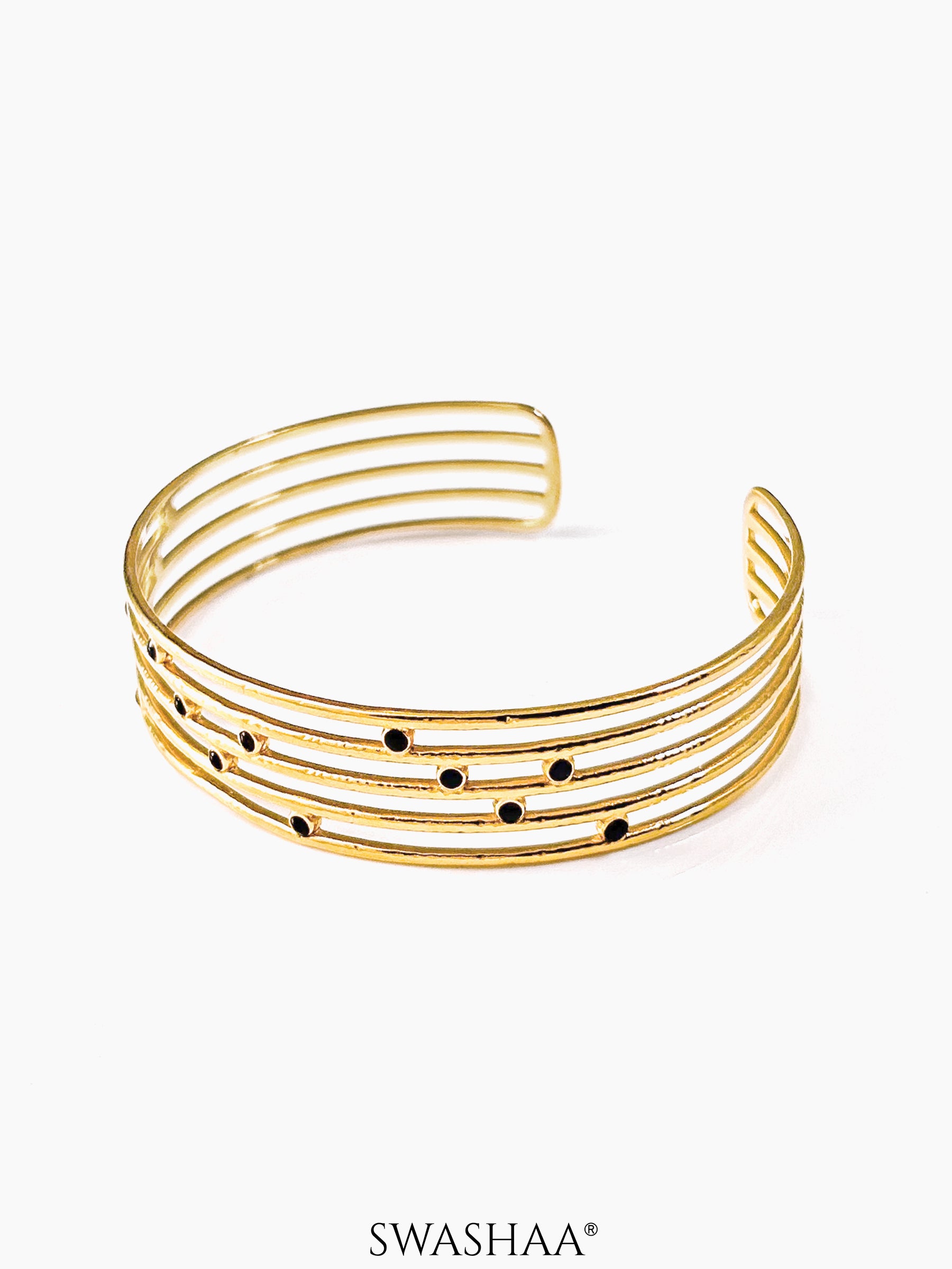 Melora Black Stone 18K Gold Plated Cuff Bracelet