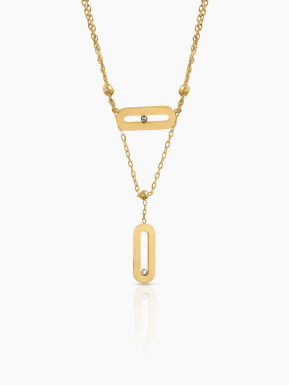 Meluri Layered Sleek Open Oval Diamond Charms 18K Gold Plated Necklace