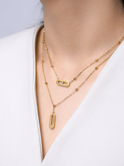 Meluri Layered Sleek Open Oval Diamond Charms 18K Gold Plated Necklace