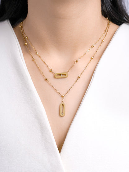 Meluri Layered Sleek Open Oval Diamond Charms 18K Gold Plated Necklace