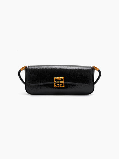 Melvora Black Leather Gloss Bag - Swashaa
