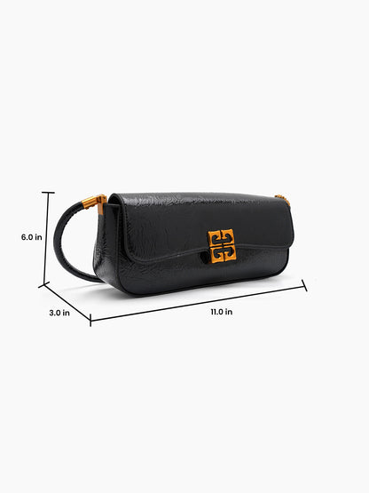 Melvora Black Leather Gloss Bag - Swashaa