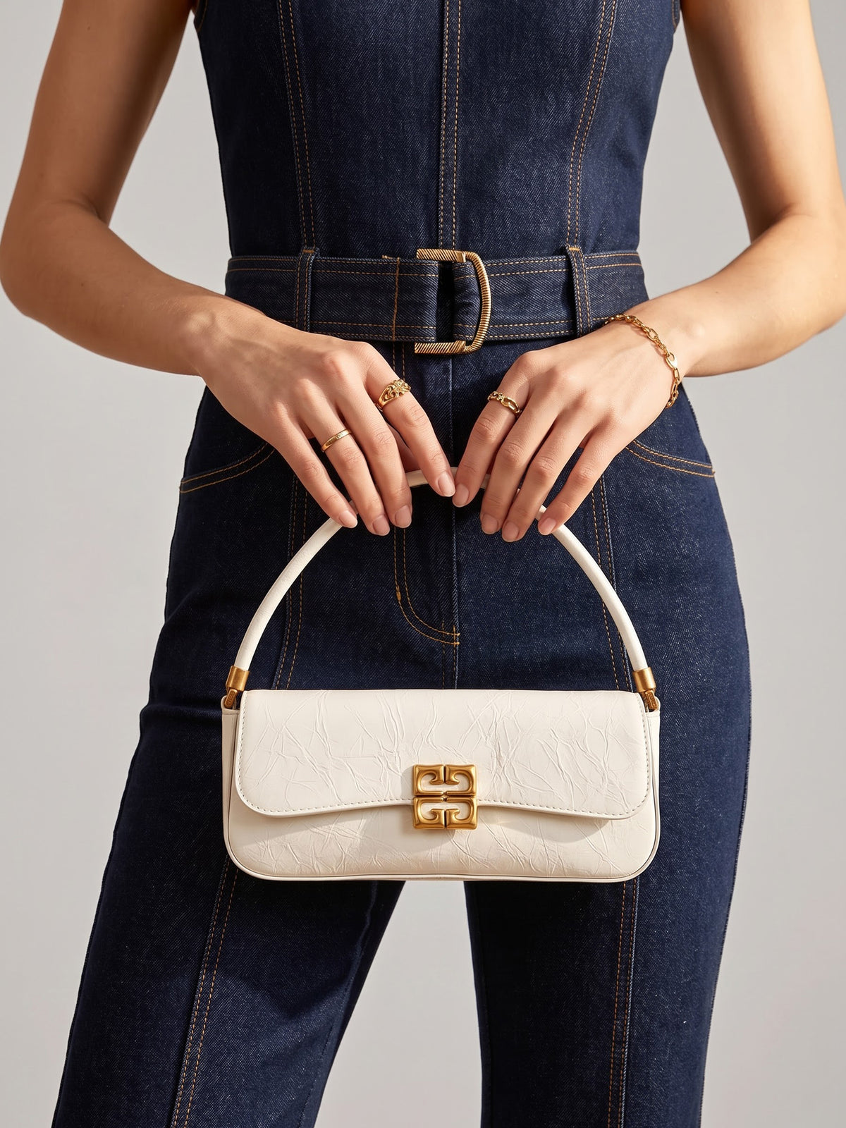 Melvora White Leather Gloss Bag - Swashaa