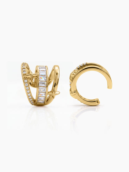 Merin Baguette Diamond Solitaire 18K Gold Plated Women's Ear Cuffs