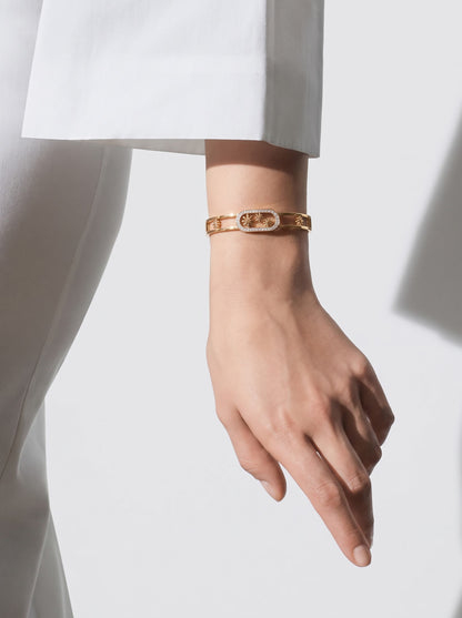 Meriva Floral Orbit Diamond Solitaire 18K Gold Plated Women's Solid Band Bracelet 