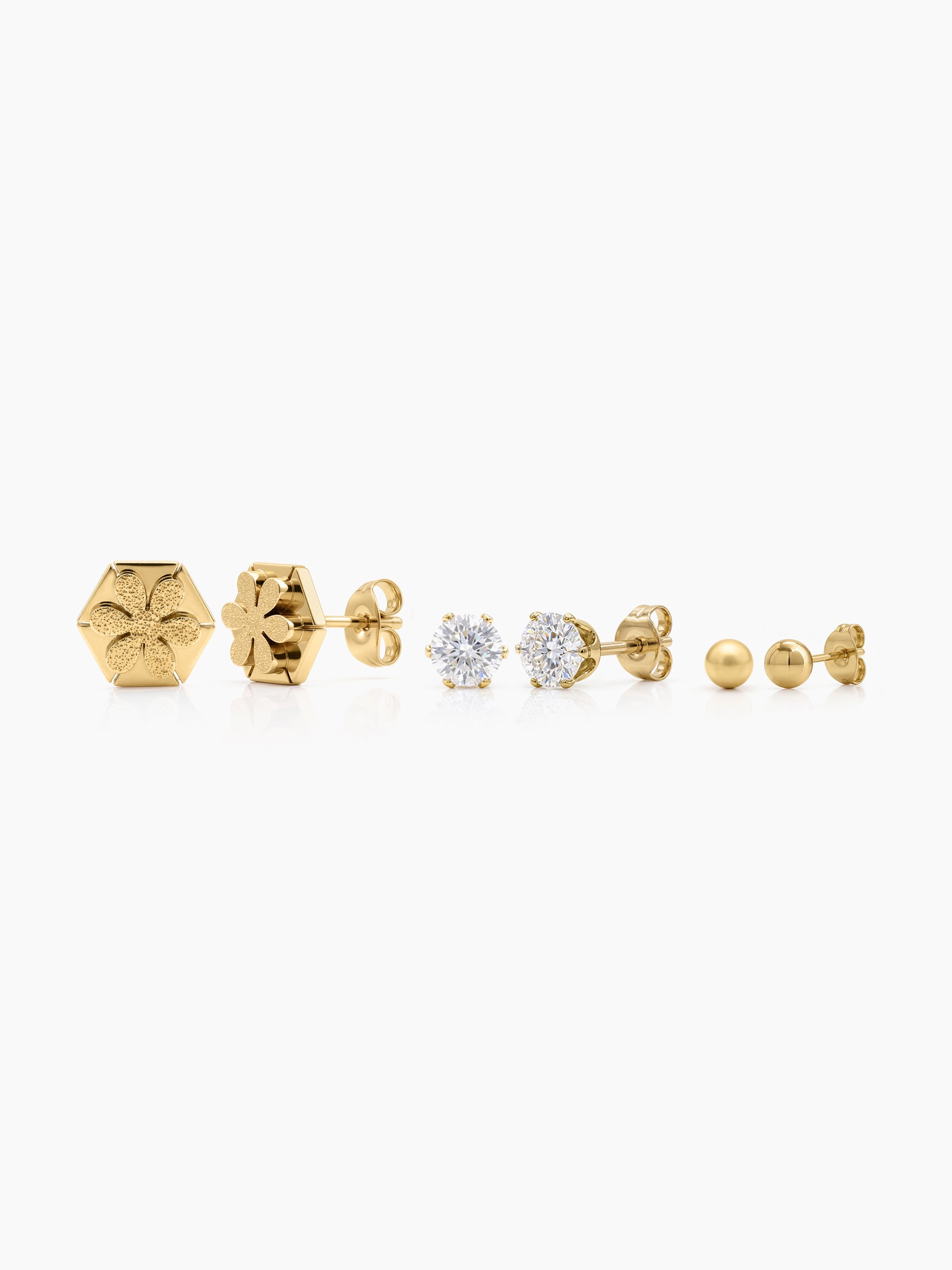 Merlina Floral Diamond Bead 18K Gold Plated Women's Earring Set