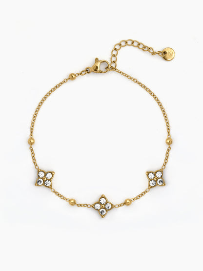 Merolia Floral Clover Diamond Solitaire 18K Gold Plated Women's Loose Bracelet