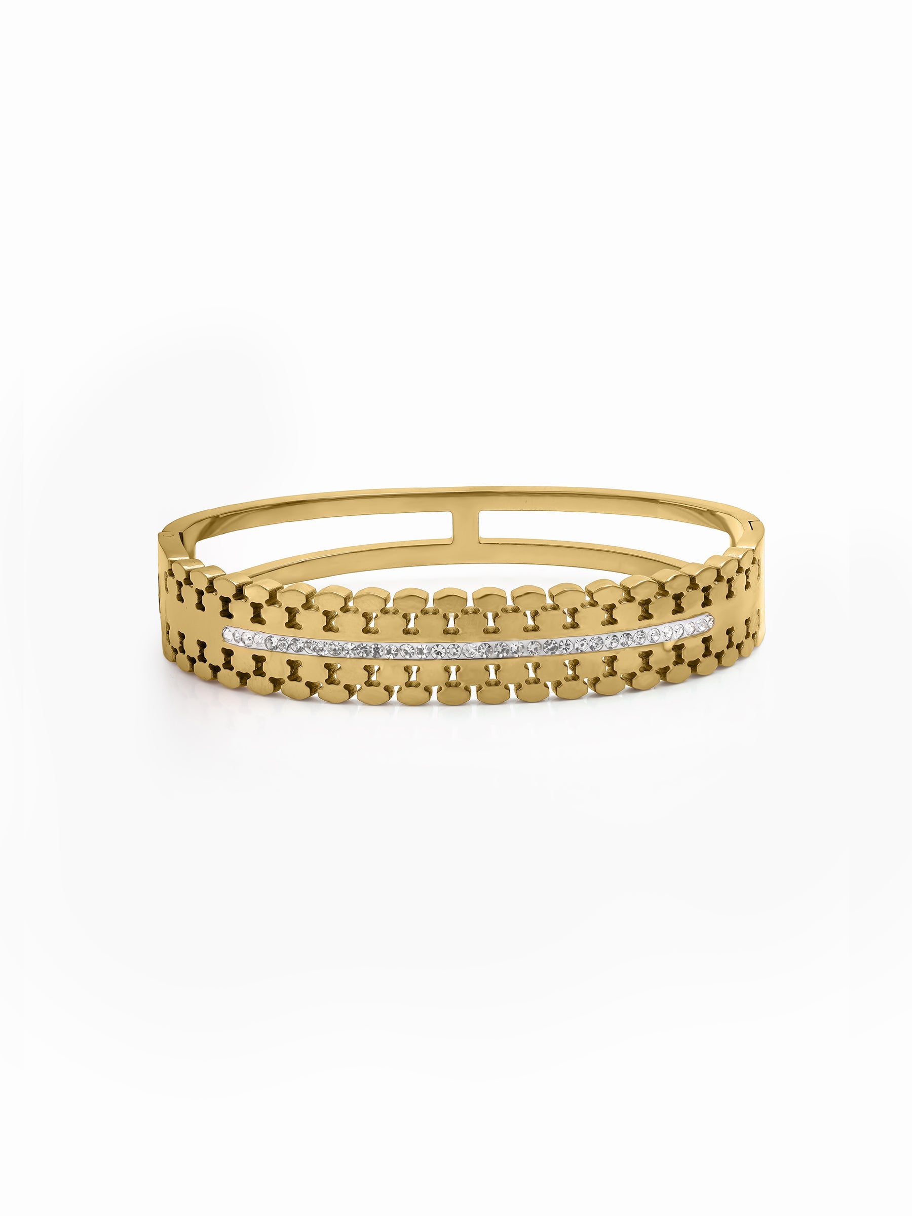 Meroya Diamond Solitaire 18K Gold Plated Women's Solid Band Bracelet