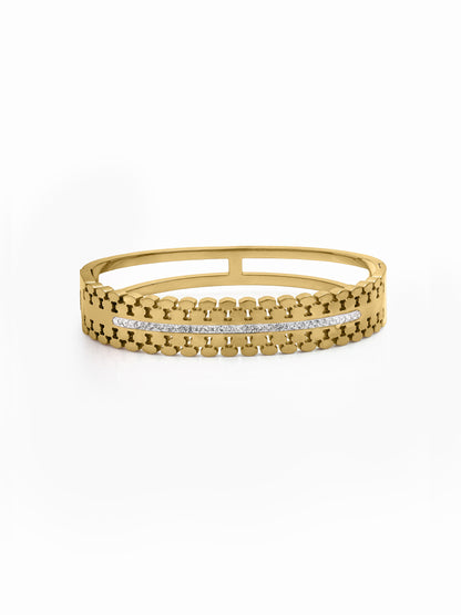Meroya Diamond Solitaire 18K Gold Plated Women's Solid Band Bracelet