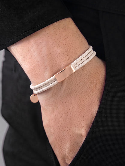 Merrick White - Rosegold Plated Men's leather Bracelet