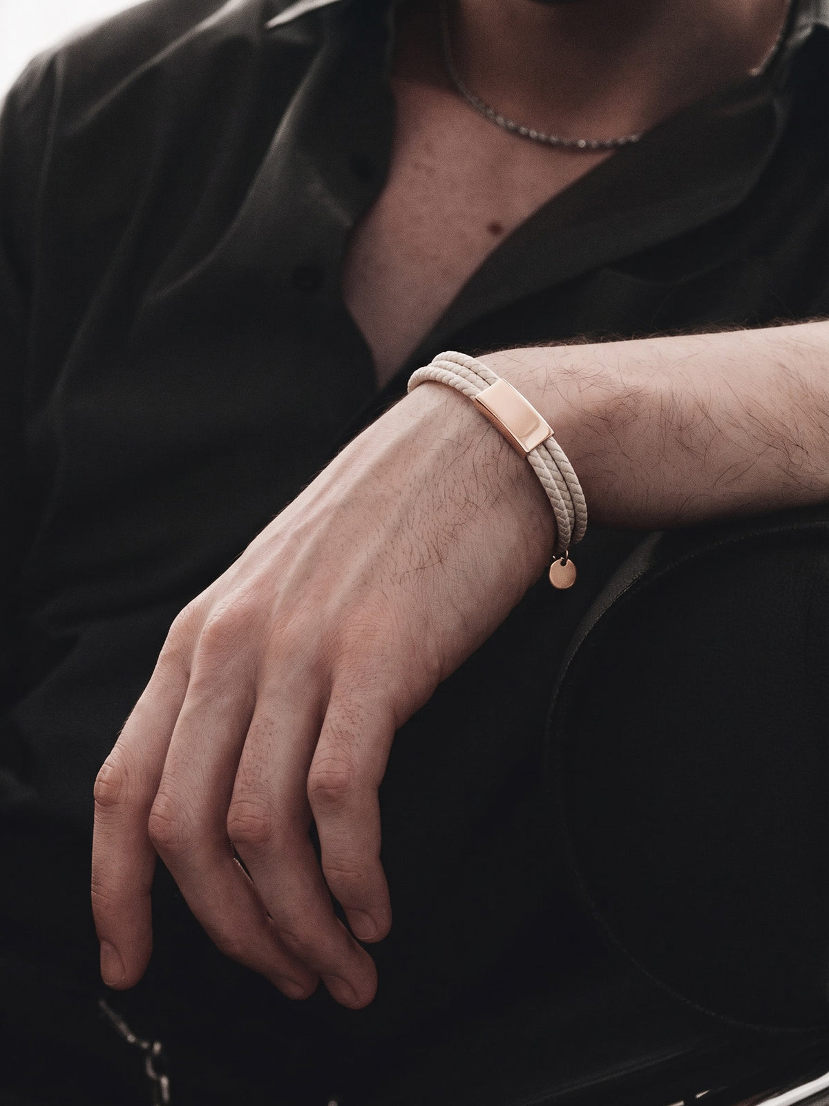 Merrick White - Rosegold Plated Men's leather Bracelet