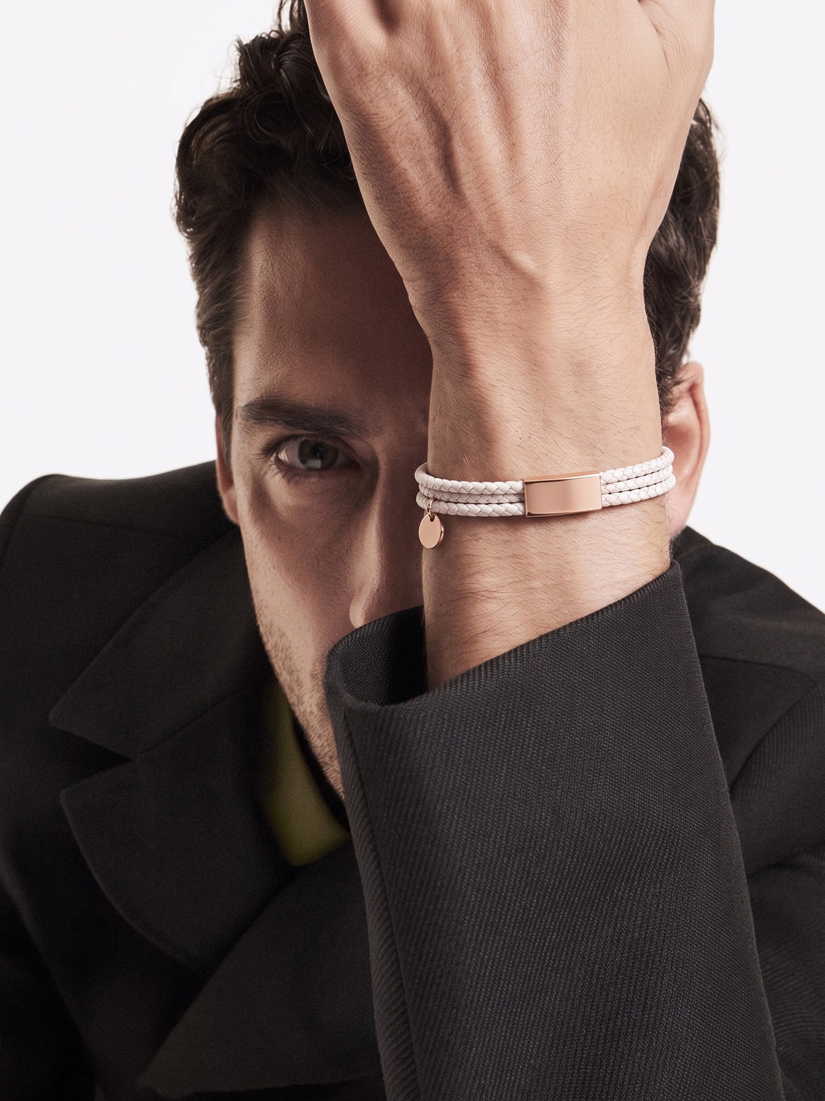 Merrick White - Rosegold Plated Men's leather Bracelet