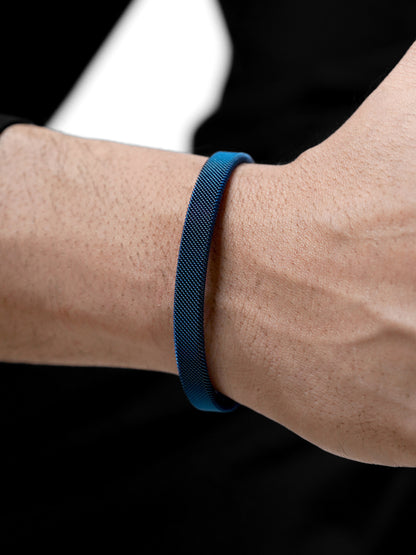 Mesh Fine Textured Blue Cuff Men's Bracelet