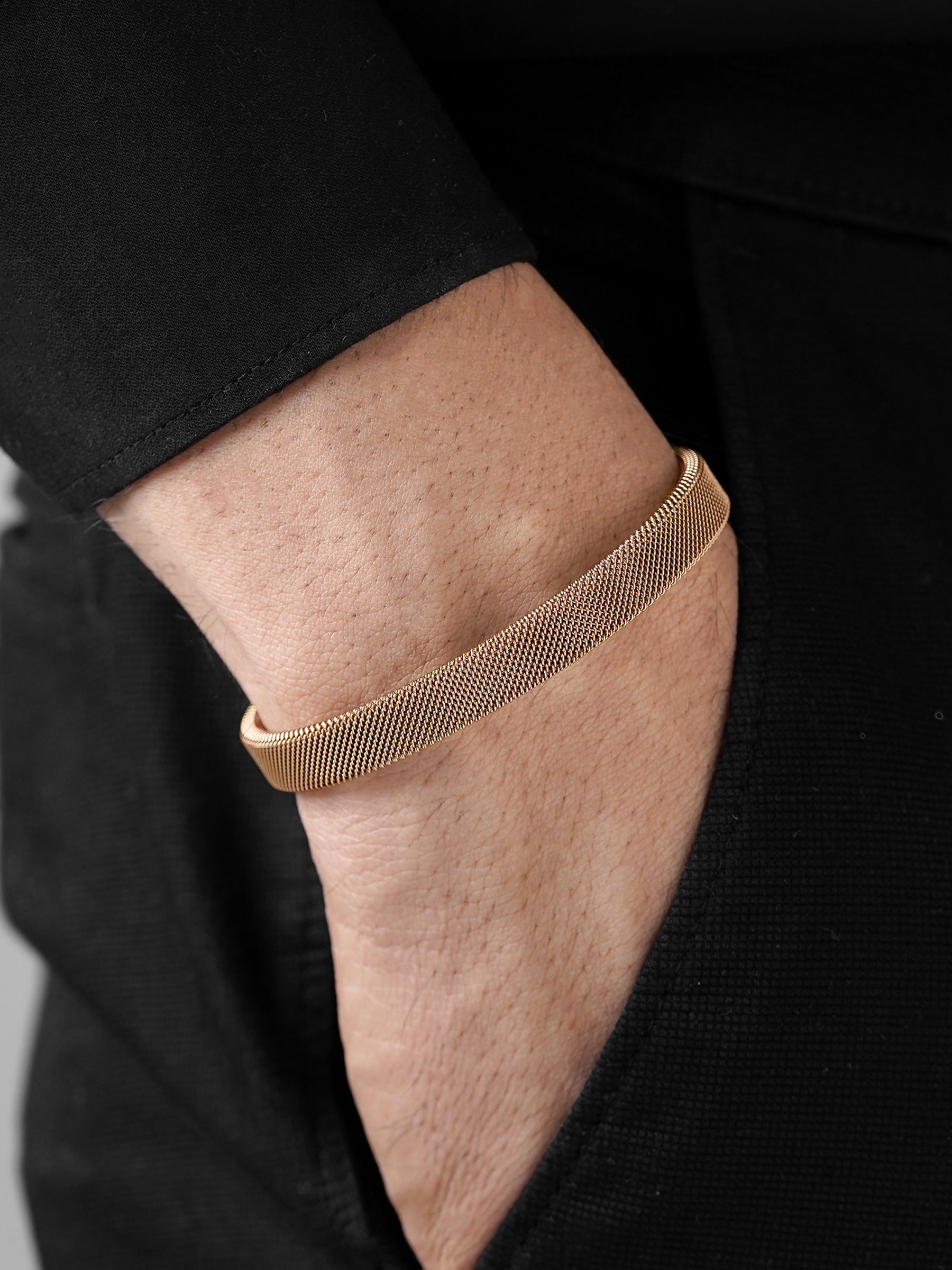 Mesh Fine Textured Rosegold Plated Cuff Men's Bracelet