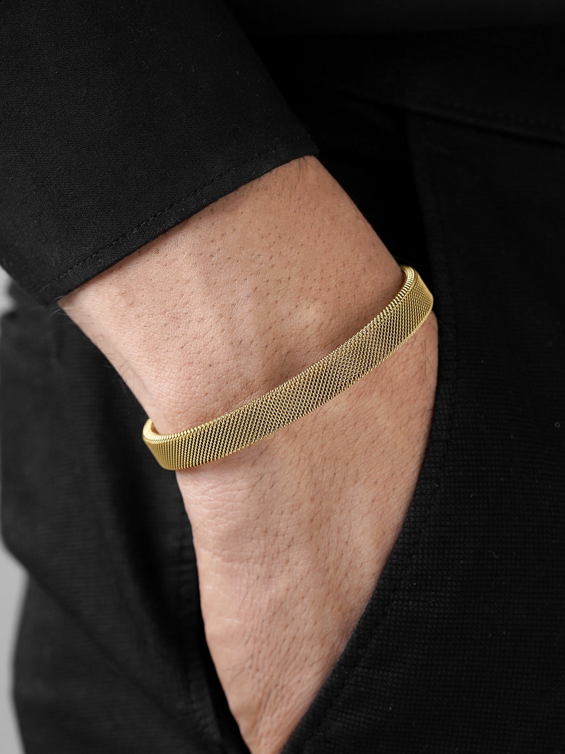 Mesh Fine Textured 18K Gold Plated Cuff Men's Bracelet