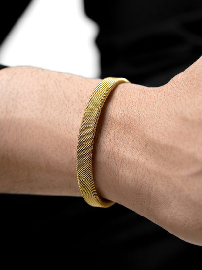 Mesh Fine Textured 18K Gold Plated Cuff Men's Bracelet
