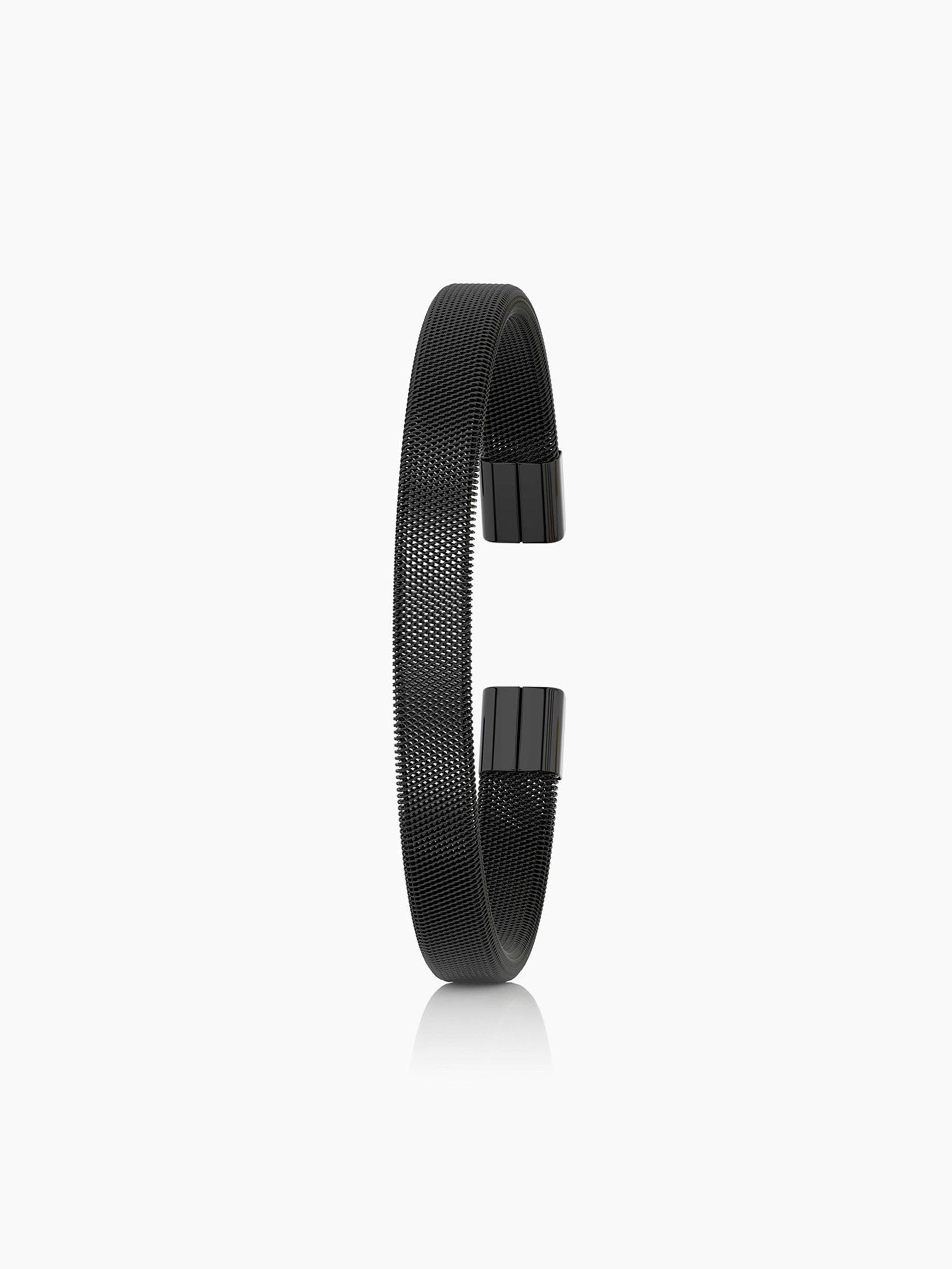 Mesh Fine Textured Black Cuff Men's Bracelet