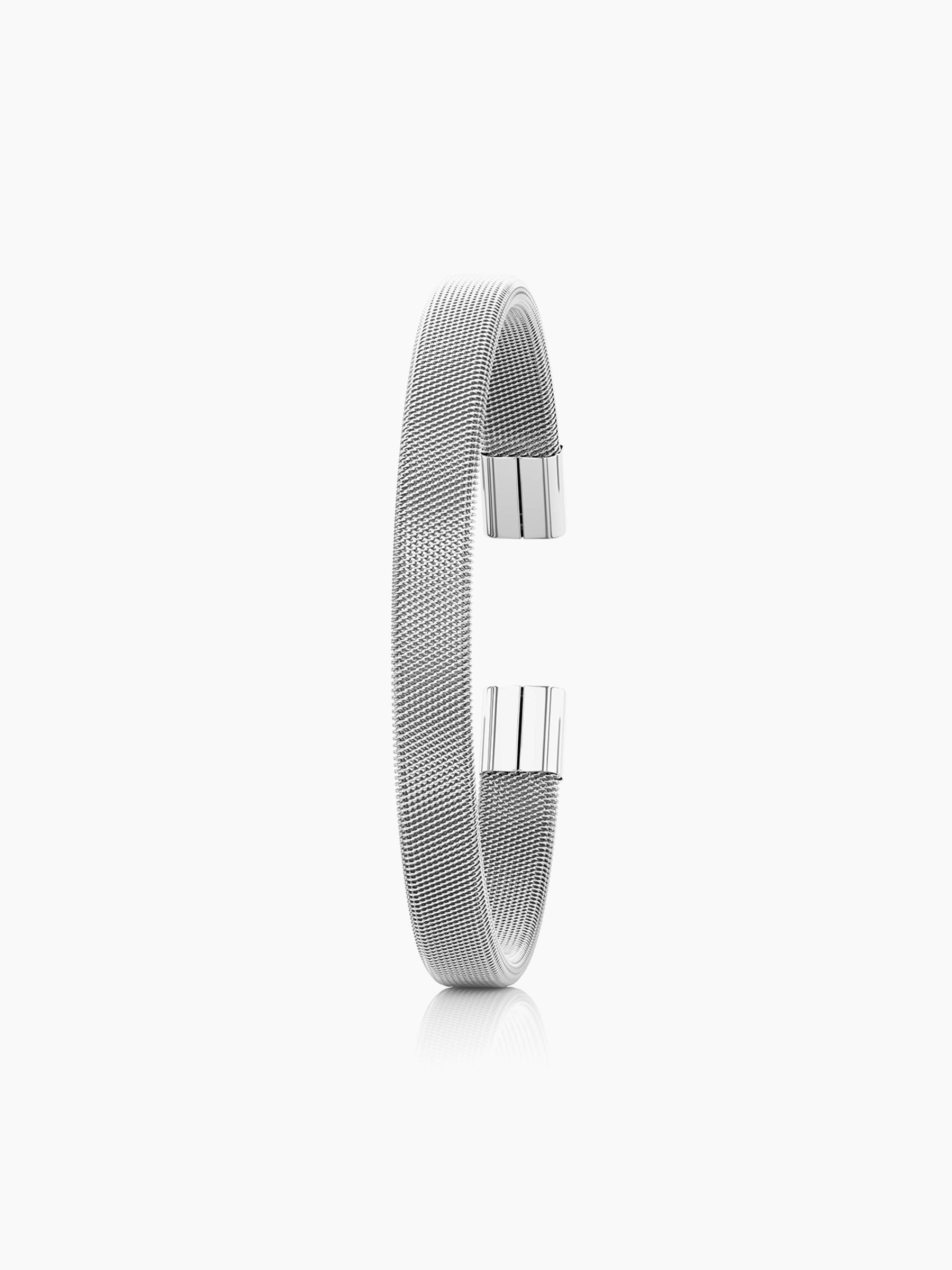 Mesh Fine Textured Silver Cuff Men's Bracelet