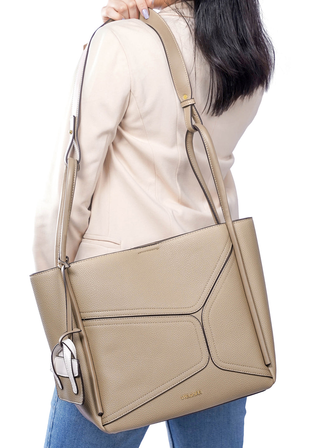 Mic Khaki Leather Tote Bag