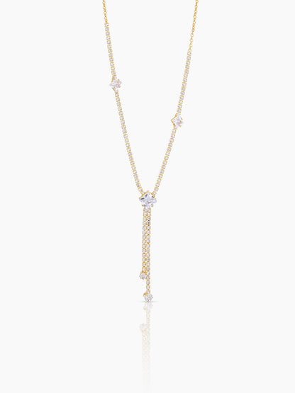 Mila Square Crystal Drop Y-shaped 18K Gold Plated Chain Pendant Necklace
