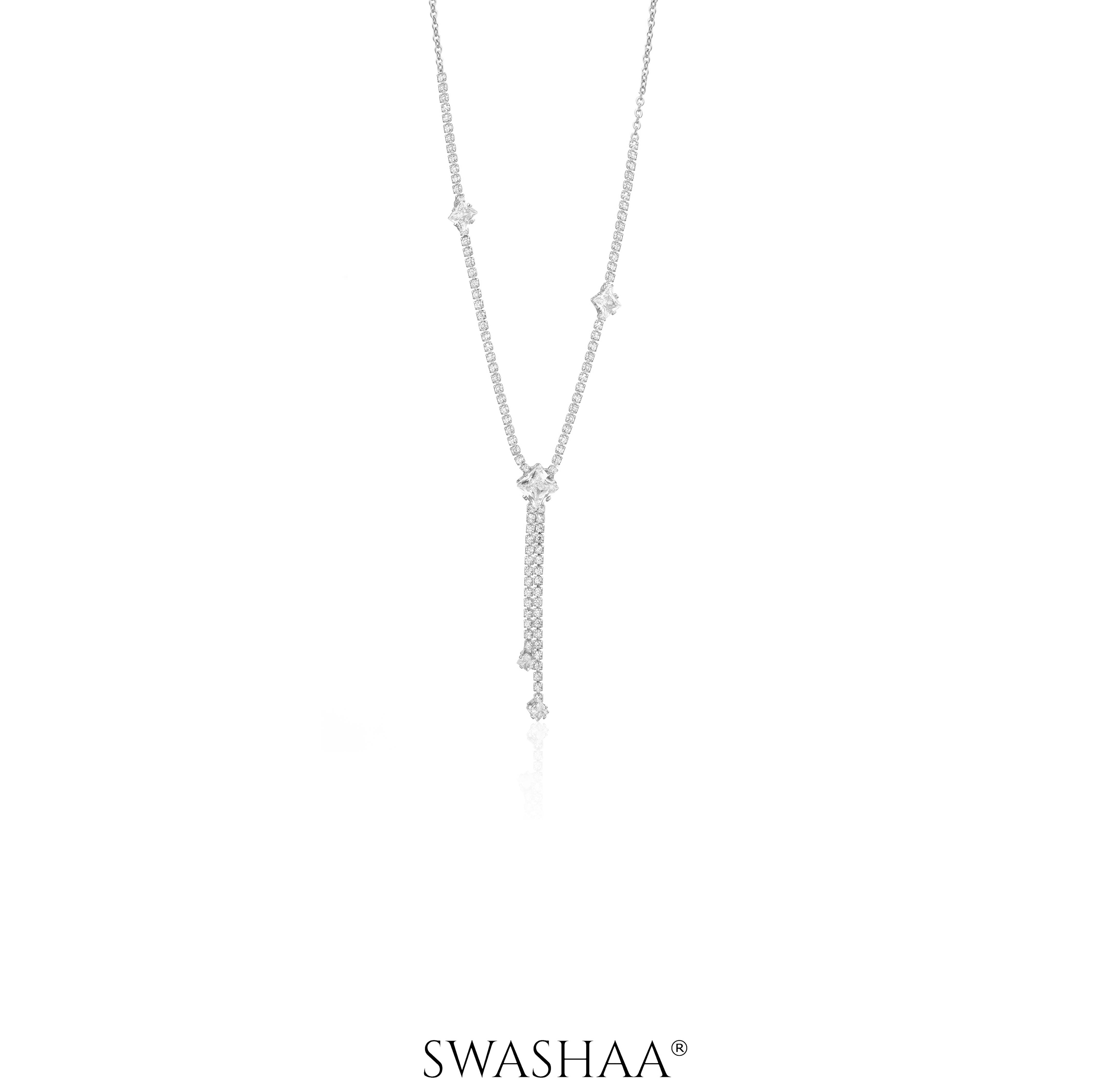 Mila Square Crystal Drop Y-shaped Necklace