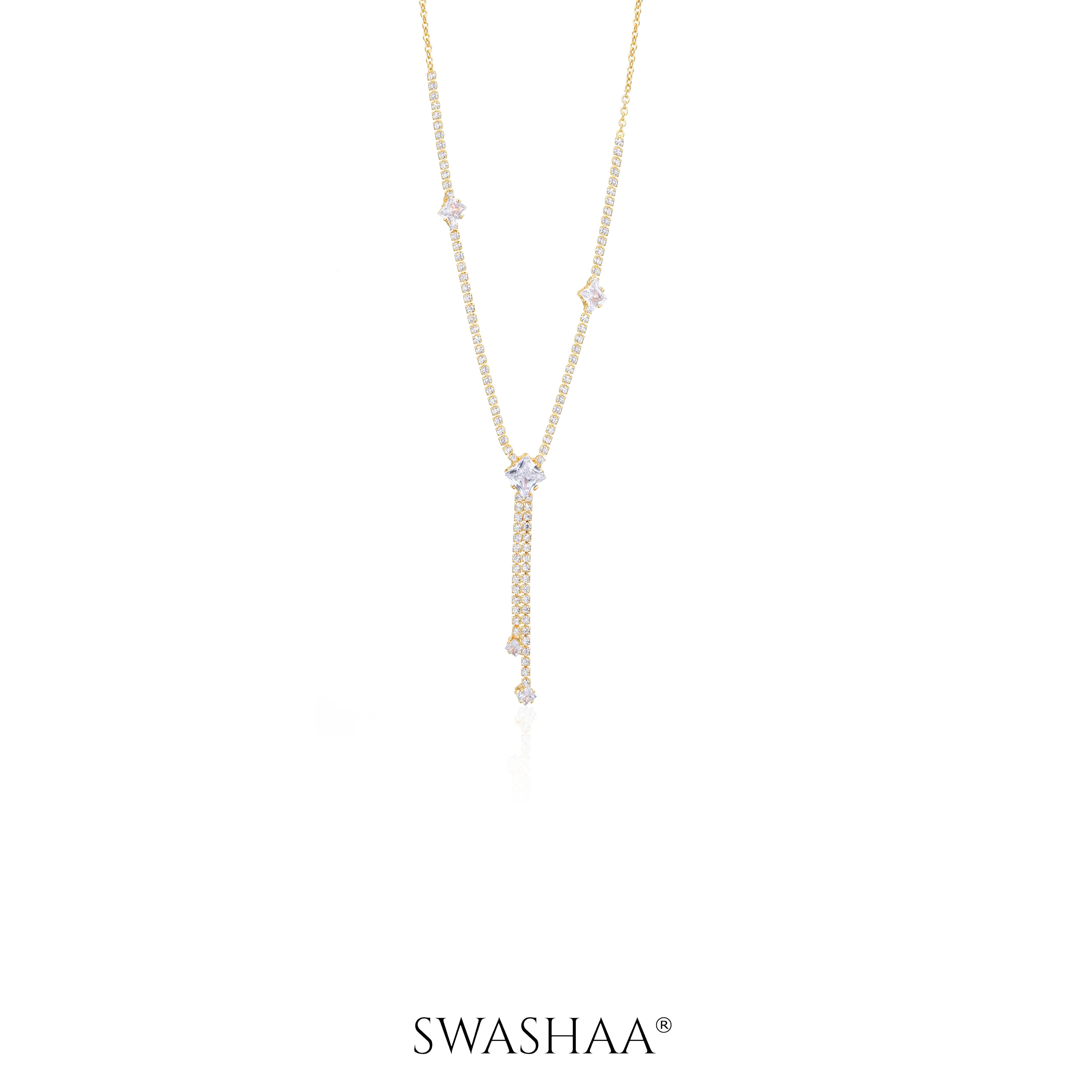 Mila Square Crystal Drop Y-shaped Necklace