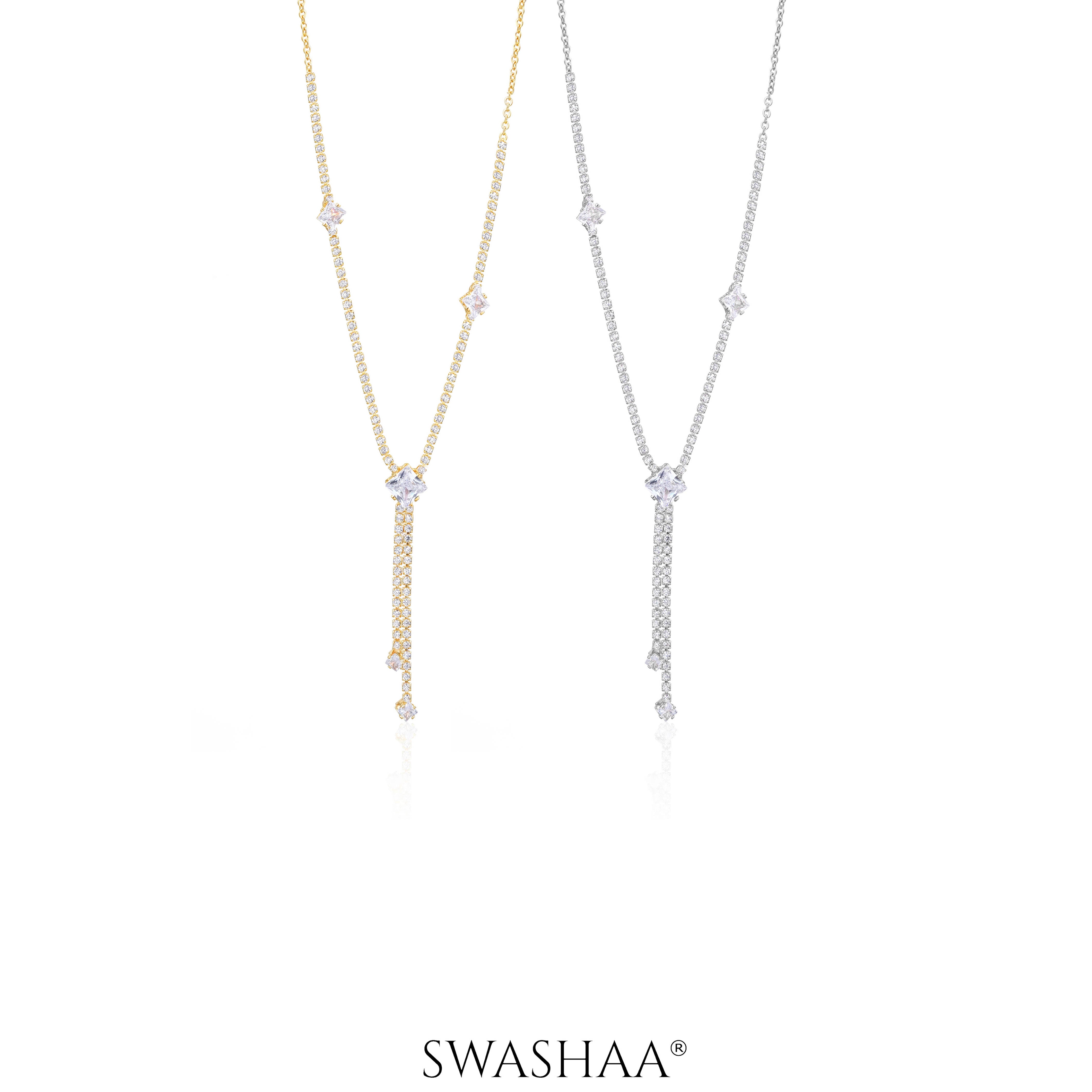 Mila Square Crystal Drop Y-shaped Necklace
