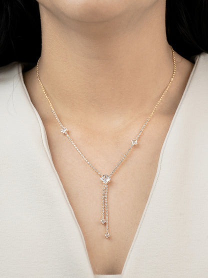 Mila Square Crystal Drop Y-shaped 18K Gold Plated Chain Pendant Necklace