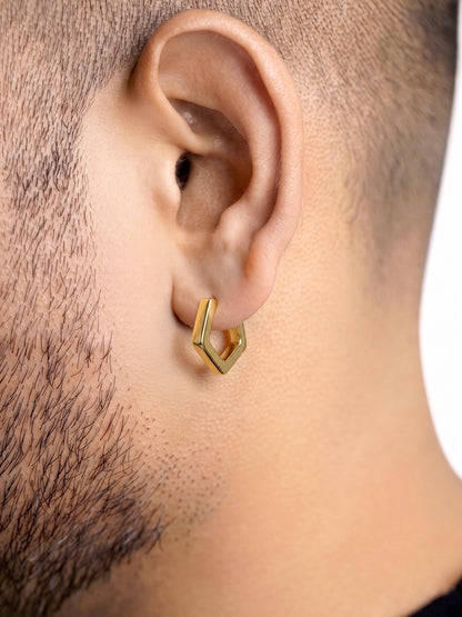 Milan Pentagon Geometric 18K Gold Plated Men's Hoop Earrings
