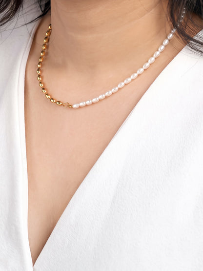 Milena White Pearl 18K Gold Plated Beaded Women's Chain Necklace