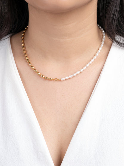 Milena White Pearl 18K Gold Plated Beaded Women's Chain Necklace