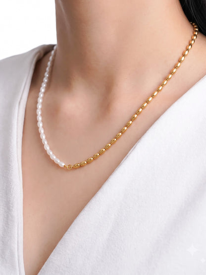 Milena White Pearl 18K Gold Plated Beaded Women's Chain Necklace