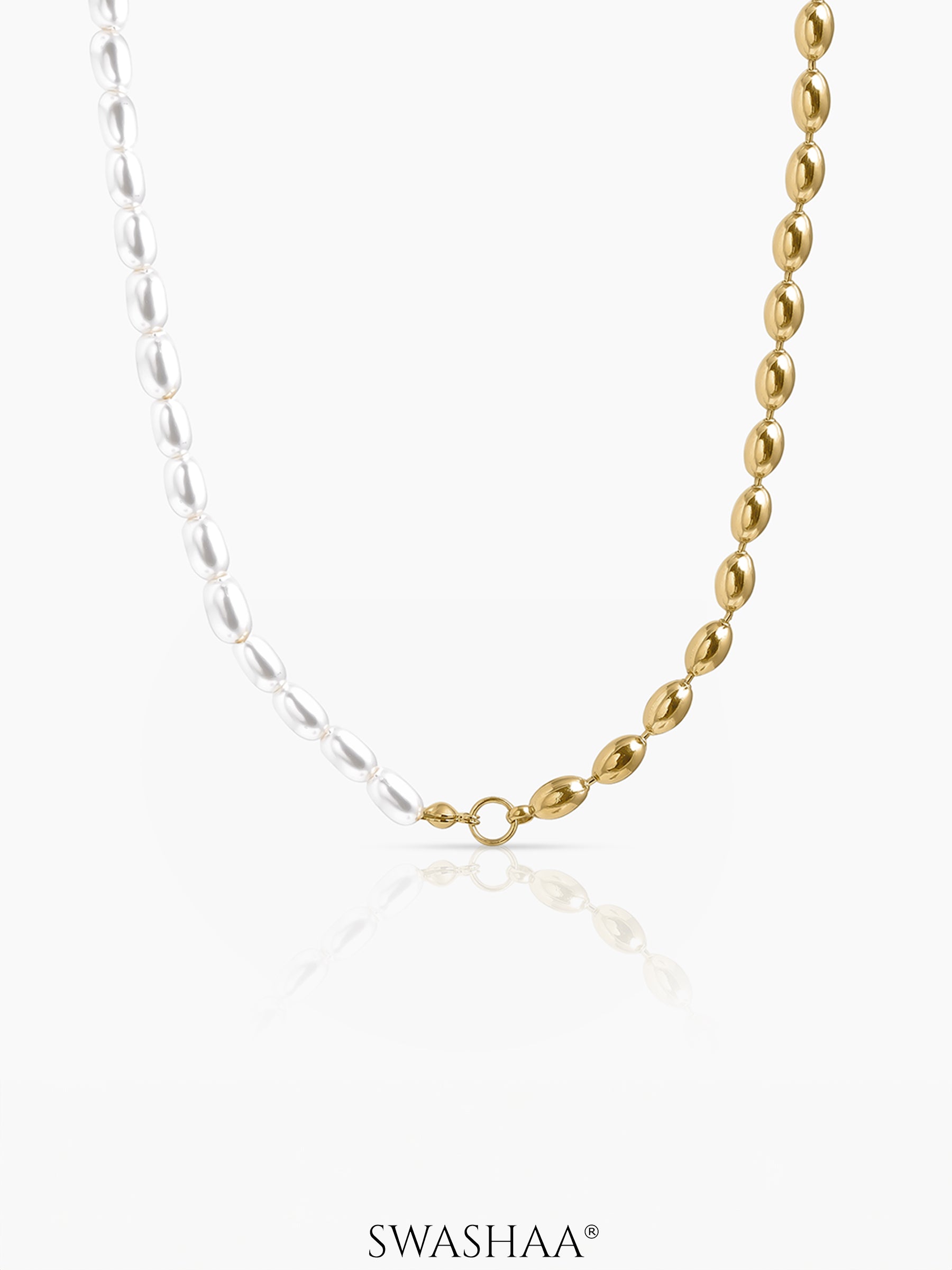 Milena White Pearl 18K Gold Plated Beaded Women's Chain Necklace