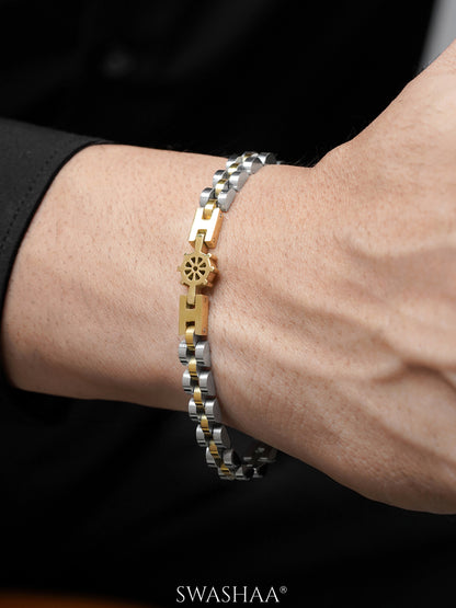 Miles Two Tone Link Wheel Charm Silver Men's Watch Belt Bracelet