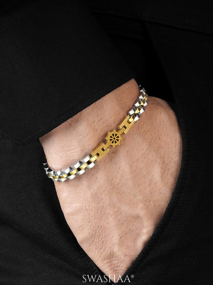 Miles Two Tone Link Wheel Charm Silver Men's Watch Belt Bracelet