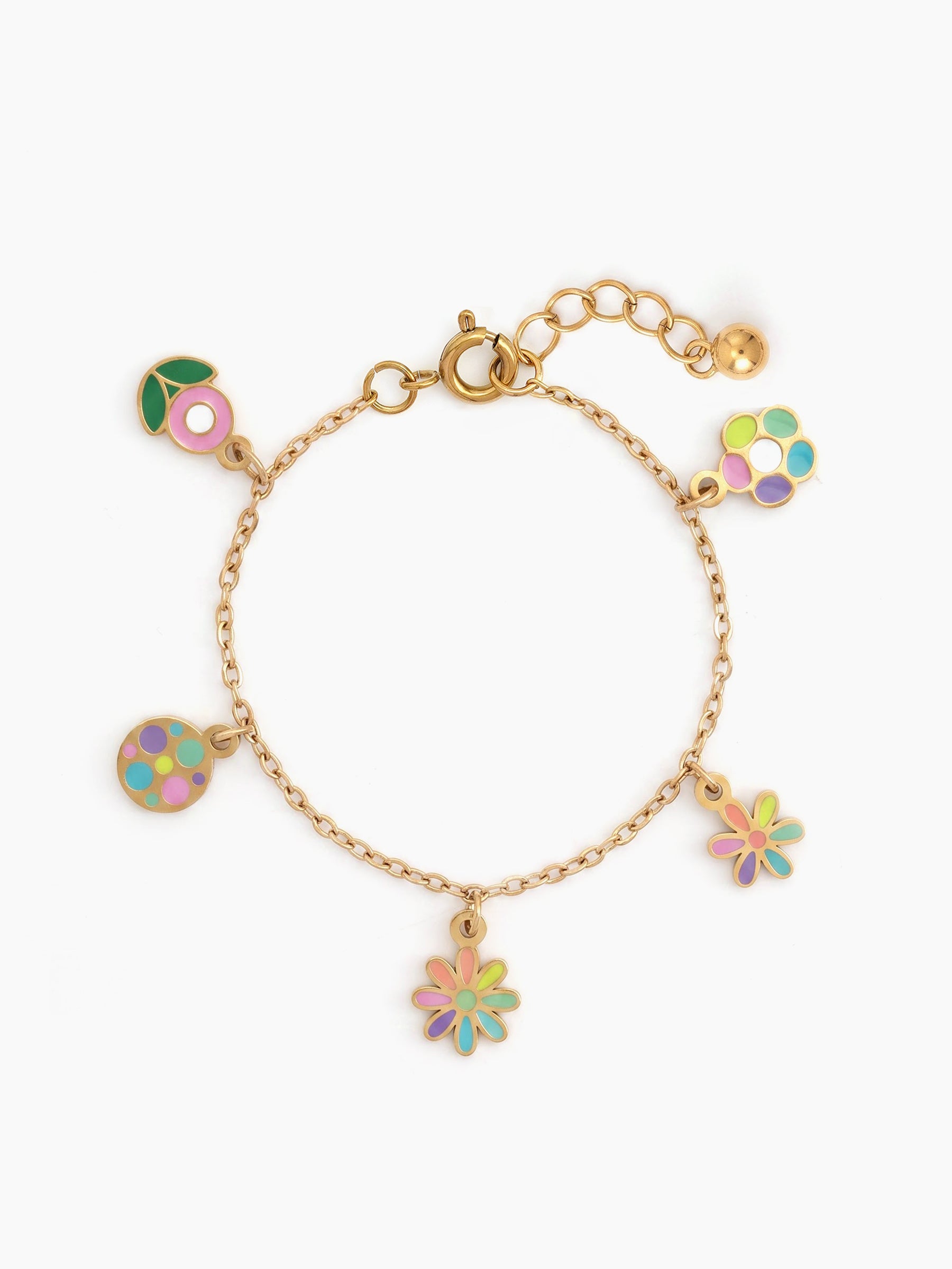 Milly Multicolour Flower Charms 18K Gold Plated Kid's Bracelets