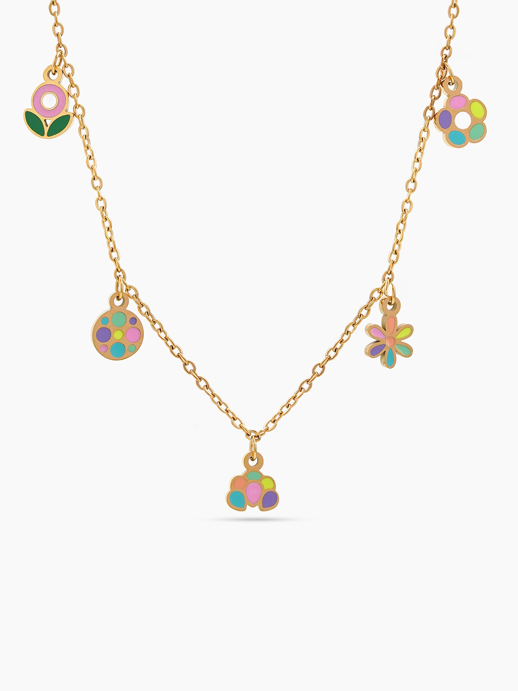 Milly Multicolour Flower Charms 18K Gold Plated Kid's Necklaces