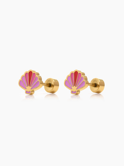 Mimi Pink Seashell 18K Gold Plated Kid's Stud Earrings