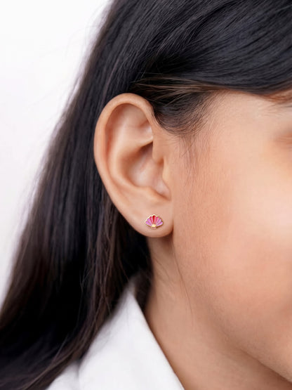 Mimi Pink Seashell 18K Gold Plated Kid's Stud Earrings
