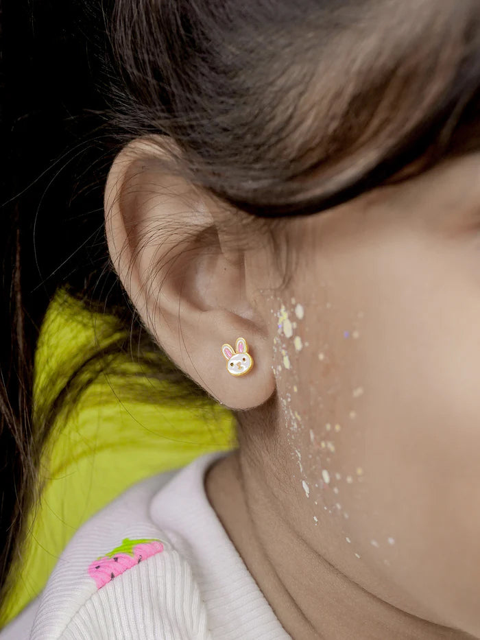 Mini Rabbit Face Charm 18K Gold Plated Kid's Stud Earrings
