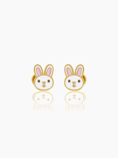 Mini Rabbit Face Charm 18K Gold Plated Kid's Stud Earrings