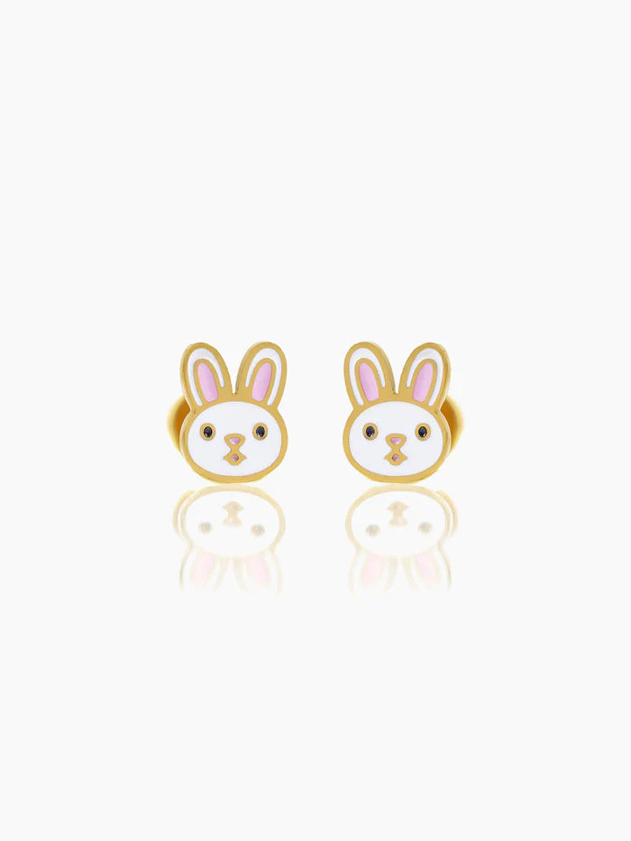 Mini Rabbit Face Charm 18K Gold Plated Kid's Stud Earrings