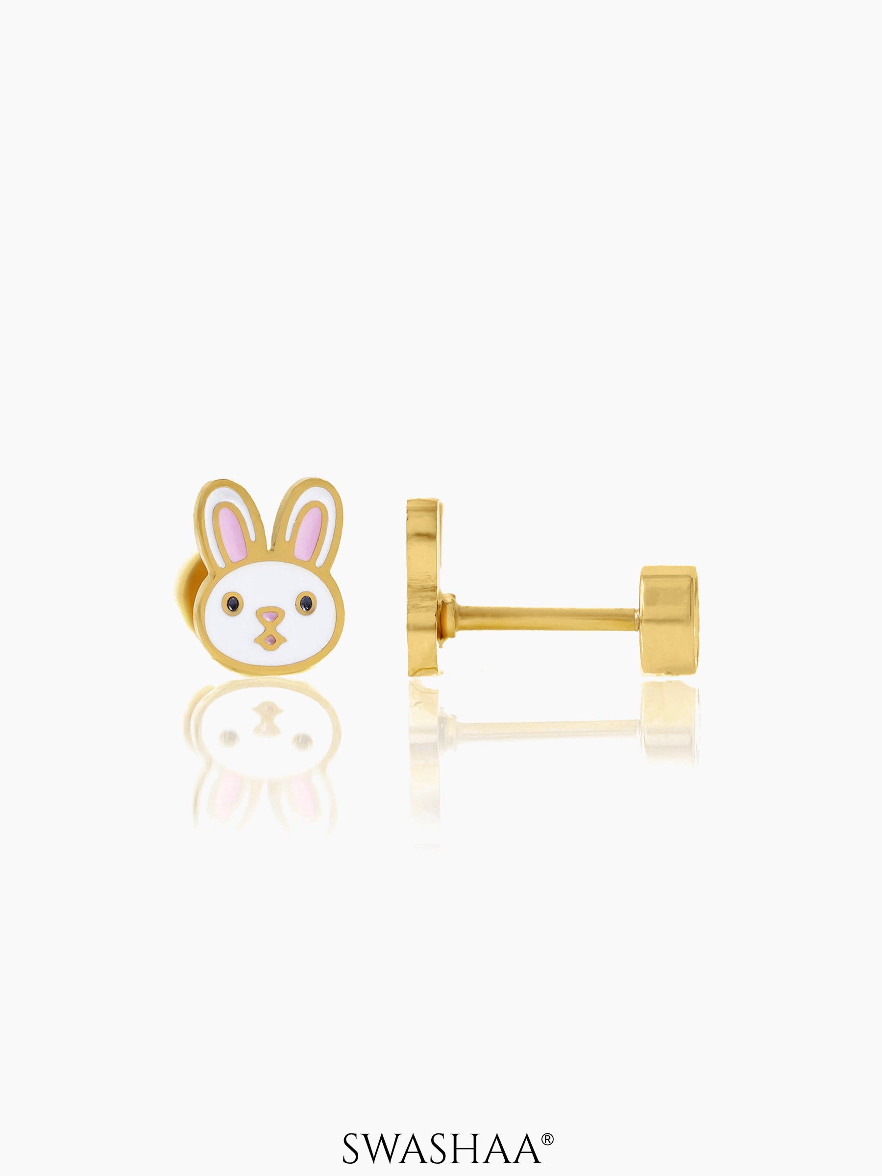 Mini Rabbit Face 18K Gold Plated Kid's Earrings