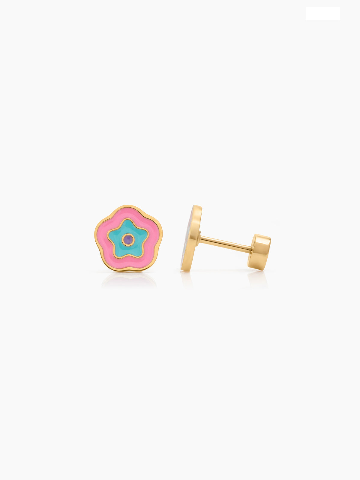 Minnie Pink & Blue Bloom 18K Gold Plated Kid's Stud Earrings 