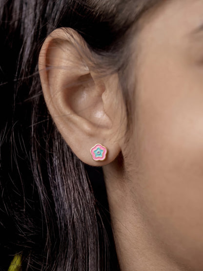 Minnie Pink & Blue Bloom 18K Gold Plated Kid's Stud Earrings 