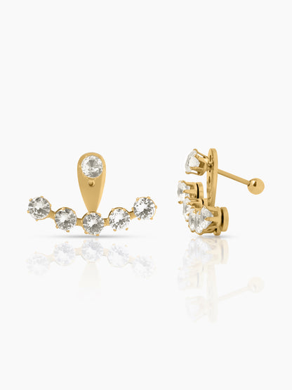Minsk Round Cut Cubic Zirconia Row 18K Gold Plated Earrings