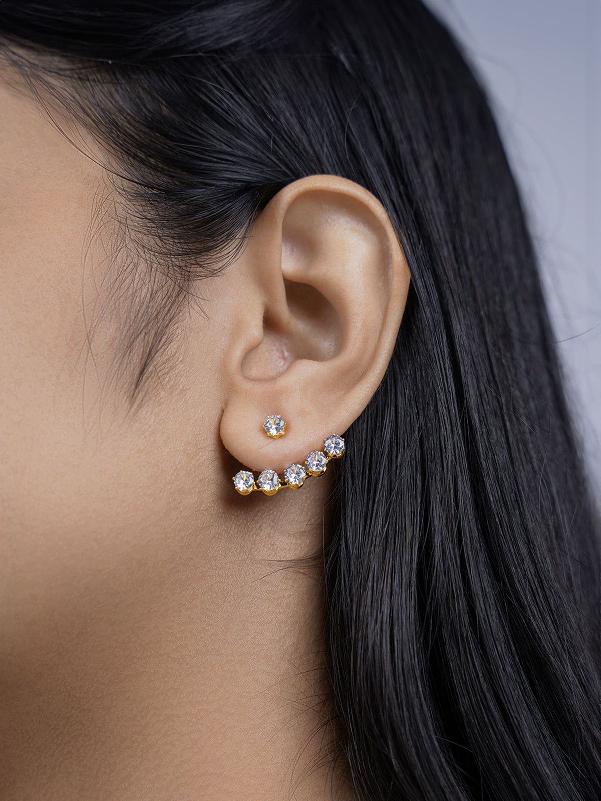 Minsk Round Cut Cubic Zirconia Row 18K Gold Plated Earrings
