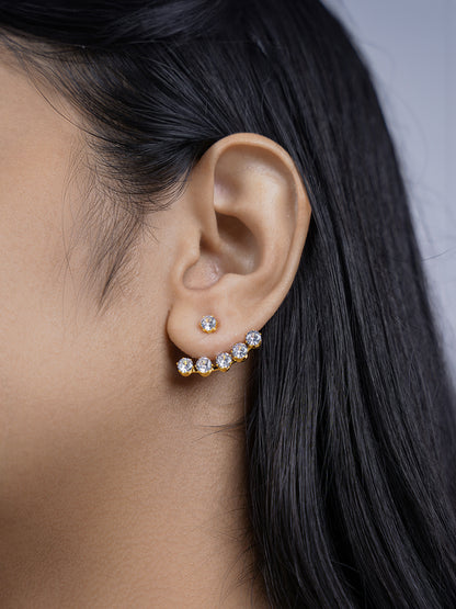 Minsk Round Cut Cubic Zirconia Row 18K Gold Plated Earrings